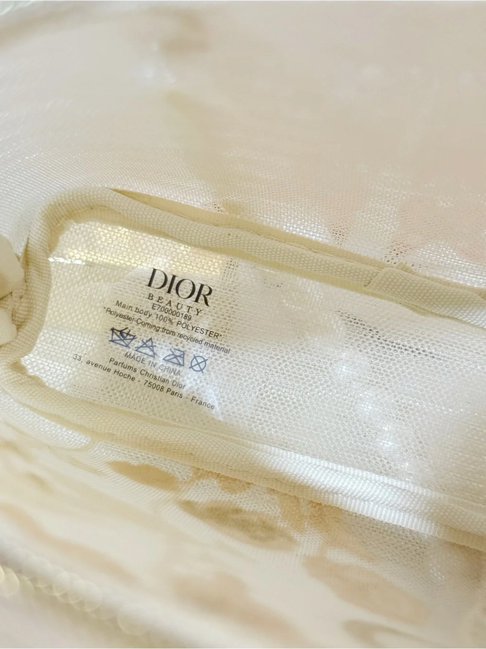 Dior Beauty Butterfly Floral Embroidered Mesh Pouch with Pearl Strap & Gift Bag